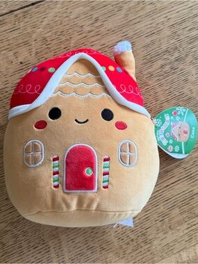 Squishmallows Gingerbread House Plush in Red and Tan